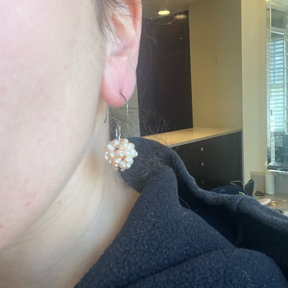 Pink pearl cluster earrings